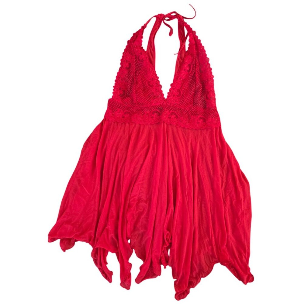 Escanté Red Lace  Babydoll Nightgown Size 1X Handkerchief Hem Racerback